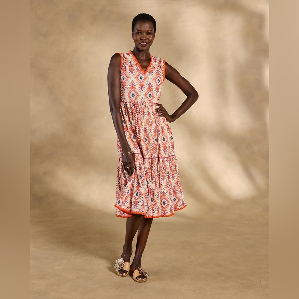 Sundance NWT Annetta Eyelet Tank Sleeveless Dress Orange Multi Colored Lined Sm